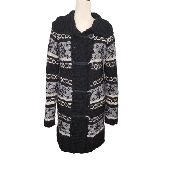 Cocogió Wool Alpaca Blend Knit Cardigan Sweater Size M Black White Made in Italy - Picture 1 of 12